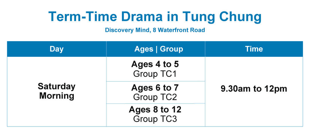 Term-Time Drama workshop schedule at Discovery Mind, Tung Chung